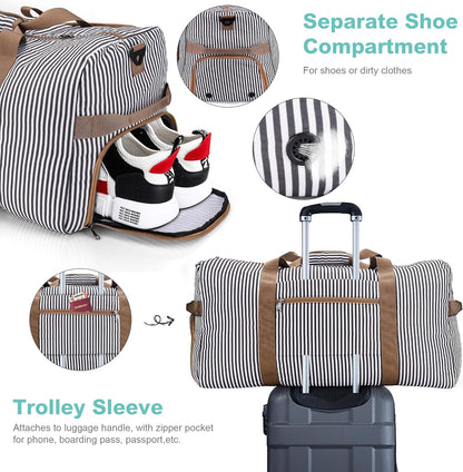 100L Duffle Bag for Travel, Large Foldable Waterproof Travel Duffel Bags Weekender Overnight Bag for Men and Women with Shoe Compartment (Stripe)