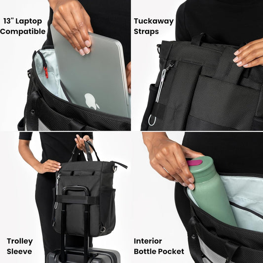 Sherpani Soleil, Anti Theft Convertible Backpack, 3 in 1 Tote Bag,Cross Body Purse, 18L Travel Backpack, Travel Gifts for Women, RFID Protection, Metal Hardware Fits 13” Laptop (Sterling)