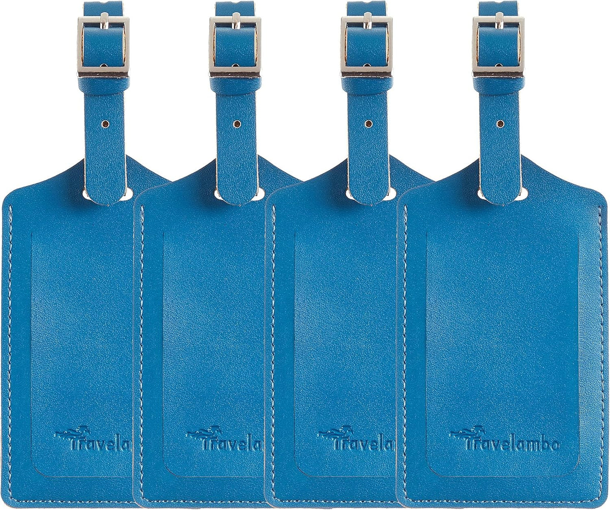 Travelambo Luggage Tags for Suitcases PU Leather Travel Tags Bag Tags Privacy Protection Travel Essentials