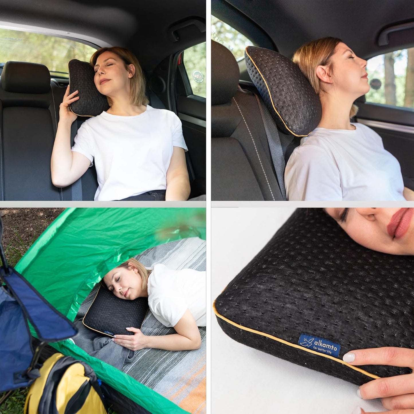Travel & Camping Comfortable Memory Foam Pillow – Easy to Carry Portable Bag – Temperature Regulating Pillow Case (Black)