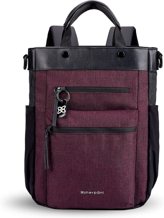 Sherpani Soleil, Anti Theft Convertible Backpack, 3 in 1 Tote Bag, Crossbody Bag, Cross Body Purse, 18L Travel Backpack, Travel Gifts for Women, RFID Protection, Fits 13” Laptop (Merlot Lite)