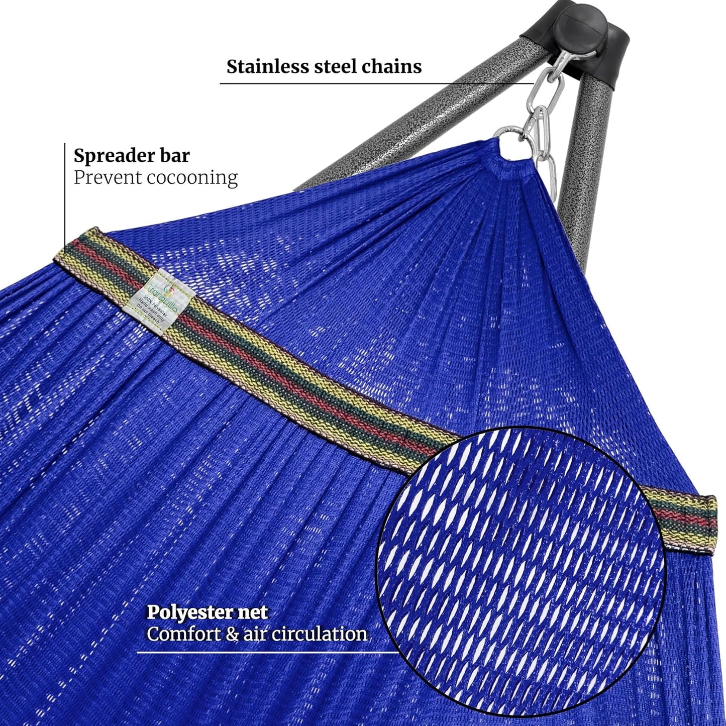 Tranquillo Combo x2 Hammocks with Stand for Outside & Tree Straps, Heavy Duty Hammock with Stand 600lbs for Indoor Outdoor Patio Backyard, x2 Hammocks for 2 Person, Portable Carrying Bags, Blue