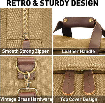 60L Duffle Bag for Men, Nomad Waxed Canvas Travel Duffel Bag Vintage Genuine Leather Travel Handbag Upgraded Weekender Overnight Backpack with Shoes Compartment (Khaki, X Large-60L)