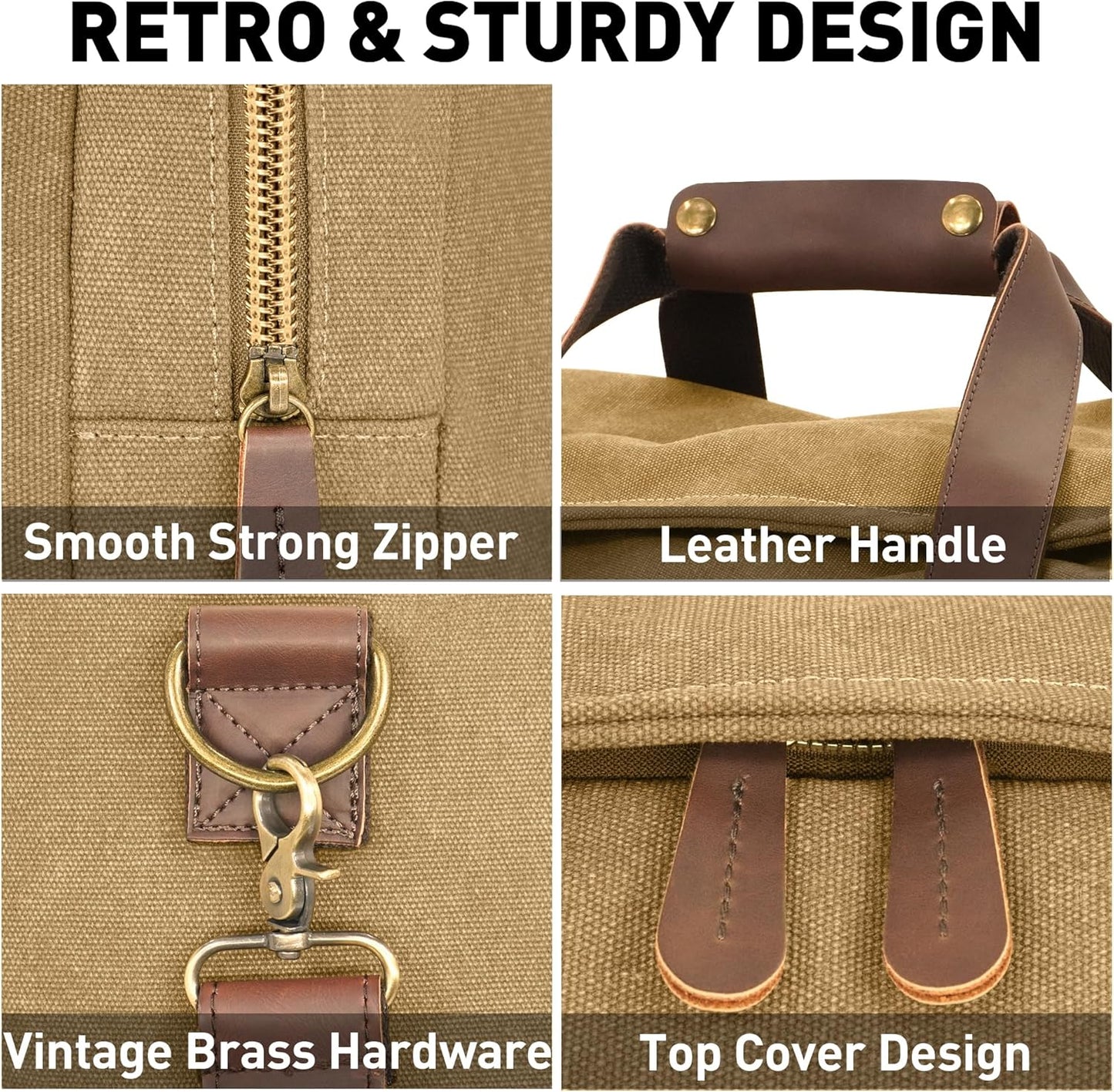 50L Duffle Bag for Men, Nomad Waxed Canvas Travel Duffel Bag Vintage Genuine Leather Travel Handbag Upgraded Weekender Overnight Backpack with Shoes Compartment (Khaki, Large-50L)