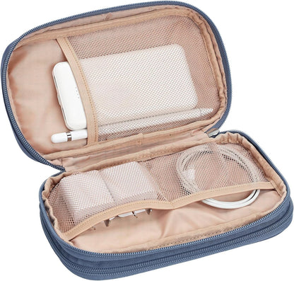 NISHEL Travel Cord Organizer Case, Double Layers Tech Electronic Bag, Essentials for Charger, Cable, Phone, Flash drive, Aegean-Blue
