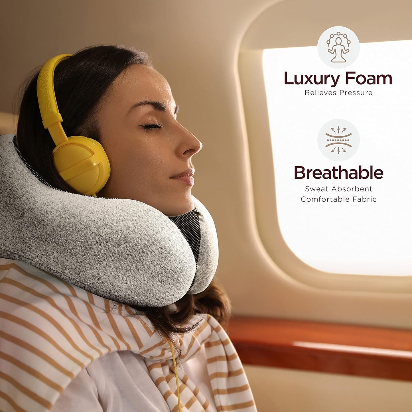 Airplane Neck Pillow Includes Travel Pillow + Airplane Phone Holder Mount + Eye Masks + Earplugs for Travel, 100% Pure Memory Foam Travel Pillow, 4 Pc Travel Kit, 2 Pack