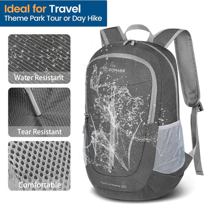 ZOMAKE Ultra Lightweight Packable Backpack 25L, Foldable Hiking Backpacks Water Resistant Small Folding Daypack for Travel(Dusty grey)