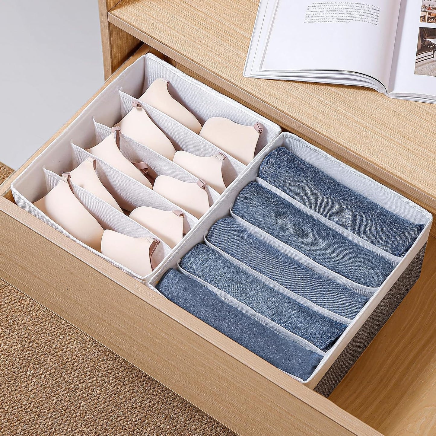 Jeans Drawer Organizers for Clothing,5 Grids Compartment Wardrobe clothes organizer,Fabric Washable Closet Organizers and Storage Bins for Jeans,Pants,Bra,Legging,t-shirt-GreyWhite
