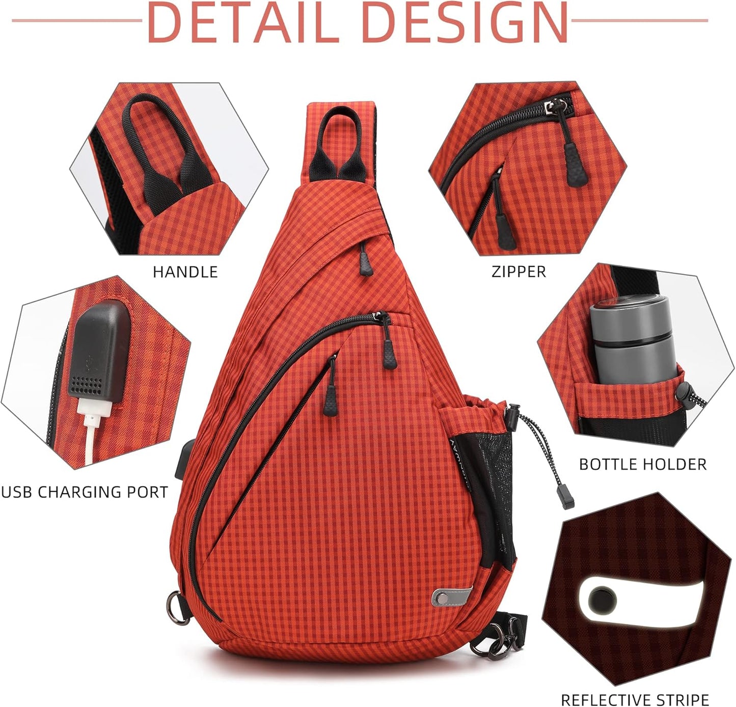Water-Proof Sling bag/Crossbody Backpack/Shoulder Bag with USB Charging Port for Travel, Hiking, Cycling, Camping