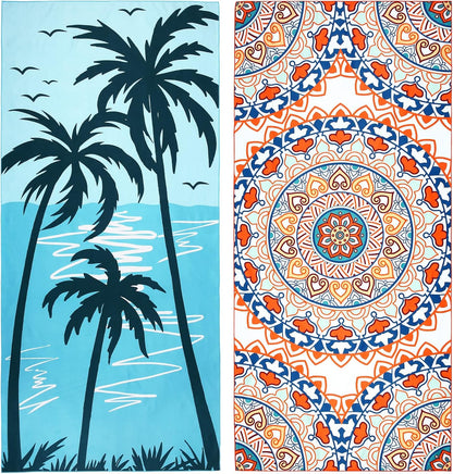 2 Pack Oversized Microfiber Beach Towel, 75'x 35', Sand-Free, Quick Drying, Super Absorbent
