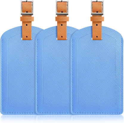 3 Pack Luggage Tags for Suitcases, TSA Approved Bag Tags, Baggage Tags with Privacy Protection, Travel Essentials Luggage Accessories, Blue & Brown