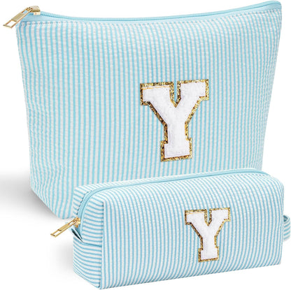 YOOLIFE Travel Makeup Bag - Cute Makeup Pouch Set with Monogram & Brush Bag for Women's Gifts