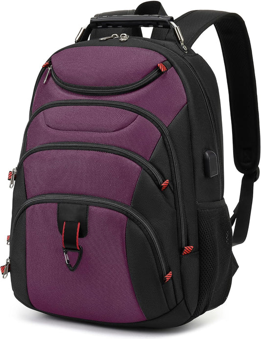 Boavan Laptop Backpack for men, 15.6 inch Laptop Bag with USB Port, Waterproof Travel Work Backpack Purse, Anti-Theft Teacher Nurse Doctor Casual Bookbags Office Business backpack，Purple Black