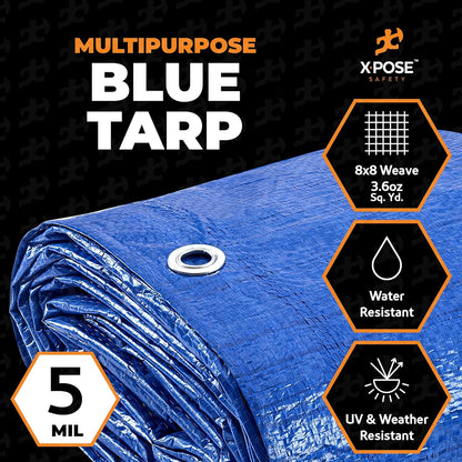 Better Blue Poly Tarp 40' x 40' - Multipurpose Protective Cover - Lightweight, Durable, Waterproof, Weather Proof - 5 Mil Thick Polyethylene - by Xpose Safety