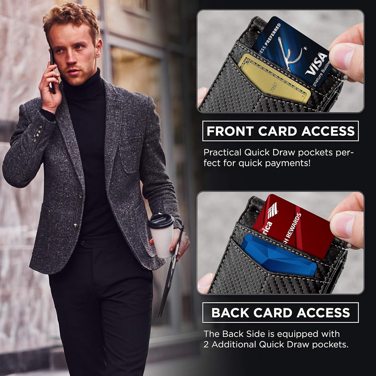 SERMAN BRANDS RFID Blocking Wallet Slim Bifold - Genuine Leather Minimalist Front Pocket Wallets for Men with Money Clip Gift