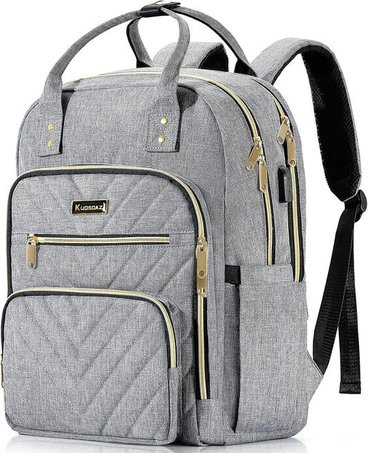 Laptop Backpack for Women Men, School Backpacks for Teens Girls Boys, 17.3 Inch Work Laptop Bag with USB Port Charging, Water Resistant College Bookbags for Girls, Grey