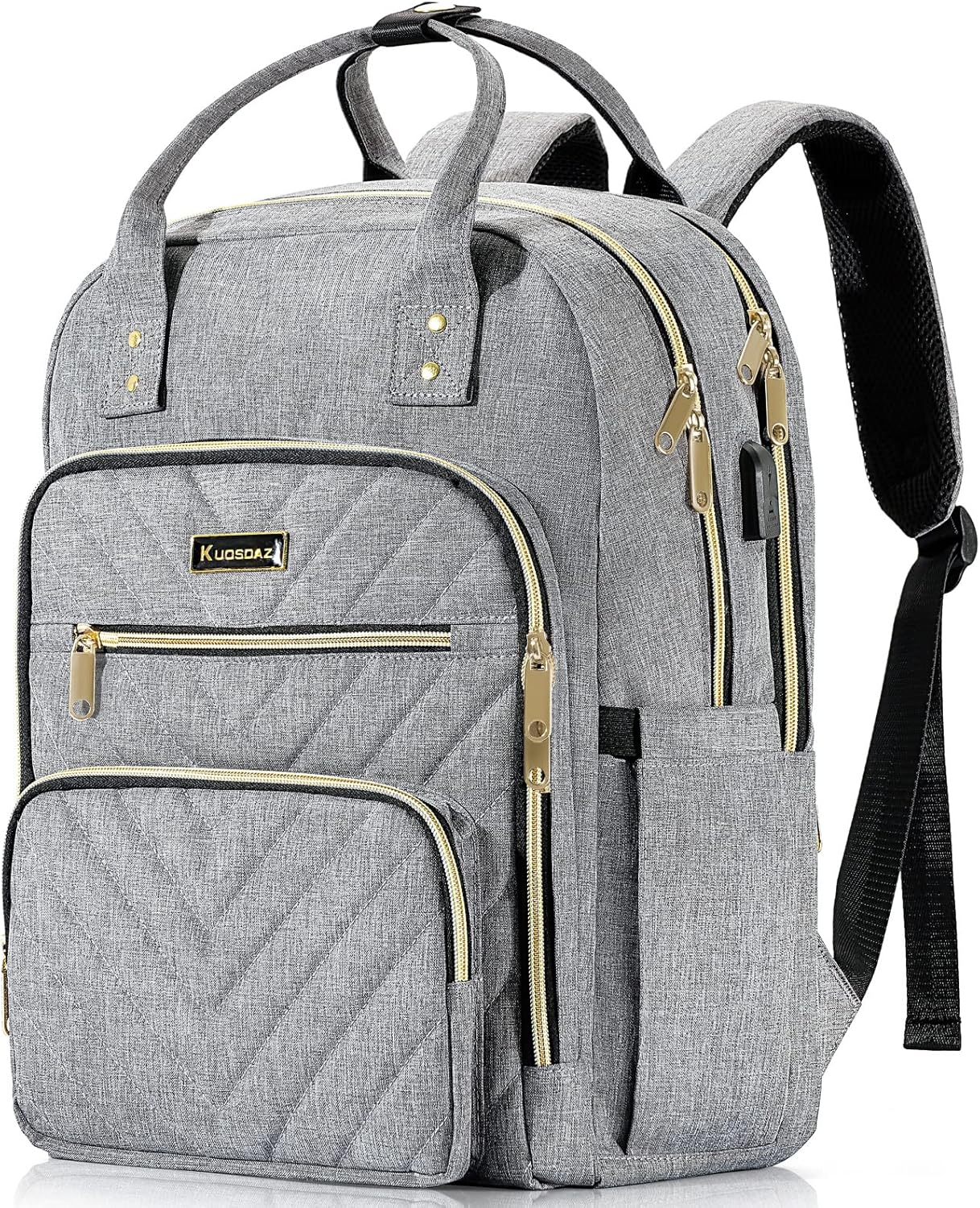 Travel Backpack for Women, 15.6 Inch Work Laptop Backpack, Water Resistant Backpack for Business with USB Charging Port, Anti-theft Student Teacher Bookbags, Large Daypacks for Women, Grey