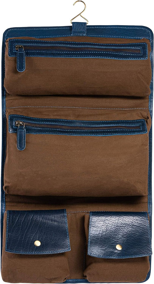 KomalC Premium Buffalo Leather Hanging Toiletry Bag Travel Dopp Kit