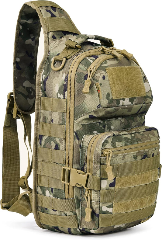 15L Tactical Crossbody Sling Bag | Everyday One Shoulder Backpack Fit 12 Inch Laptop, Molle, Daily Use, Travel, Hiking (Camo)