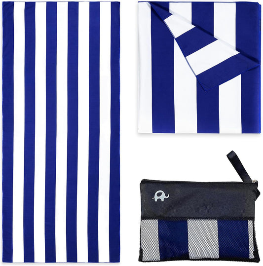 Elite Trend Microfiber Beach Towel for Adults with Bag - Large 63x31 inch - Lightweight Sand Free Quick Dry Towel for Travel, Swimming, Yoga, Camping (Cabana Navy)