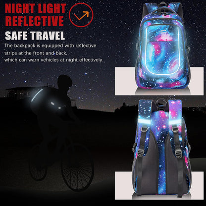 ProEtrade Galaxy Backpack Bookbag for College Sturdy Travel Business Hiking Fit Laptop Up to 15.6 Inch Multi Compartment Gifts for Men Women Night Light Reflective (Galaxy)