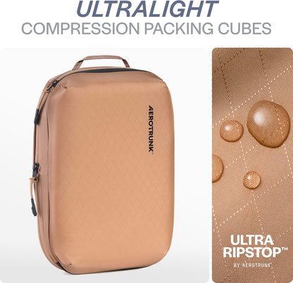 Aerotrunk Ultralight Compression Packing Cubes - Lightweight Travel Organizers for Suitcases and Luggage (3-Pack, Mocha)