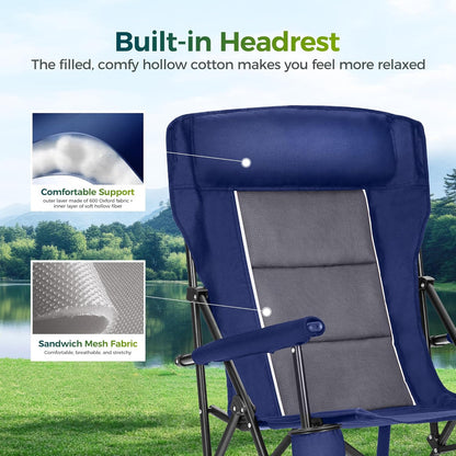 ALPHA CAMP Oversized Folding Camping Chairs High Backrest Heavy Duty Lawn Chairs for Adults Support 500 LBS Portable Camp Chairs with Cup Holders Large Side Pocket for Outdoor