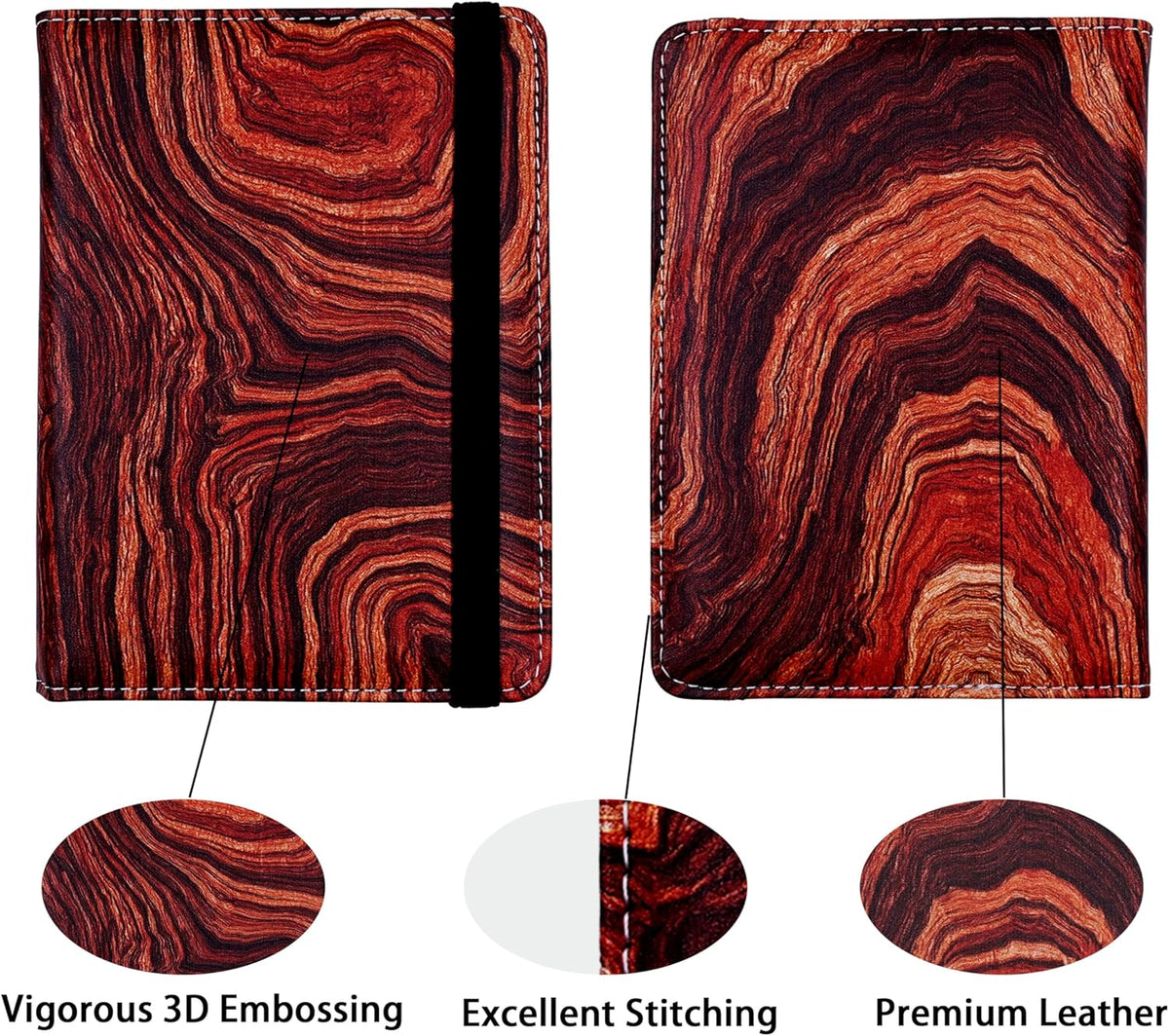 Passport Holder for Women and Men PU Leather Passport Cover for Travel (Wood Print)