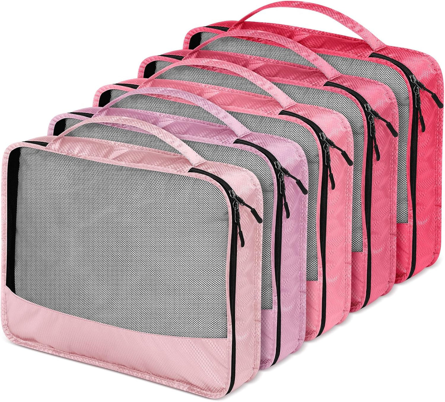 5 Pcs Packing Cubes for Suitcase Large Travel Cubes Carry on Luggage Organizer Bags for Clothes Accessories(L,Pink)
