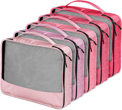5 Pcs Packing Cubes for Suitcase Large Travel Cubes Carry on Luggage Organizer Bags for Clothes Accessories(L,Pink)