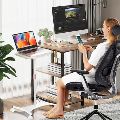 NAMON Laptop Floor Stand with Wheels - 2 in 1 Dual-use Floor & Desk, Adjustable Height from 16.5" to 51", Perfect for Home, Office, Meeting Room, Study (White Ash Effect)