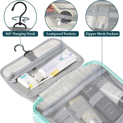 PAVILIA Hanging Toiletry Bag Travel Bag Women Men, Foldable Cosmetic Organizer, Roll up Makeup Bag, Water Resistant Accessories Toiletries, Large Travel Essentials Kit (Teal Chevron)