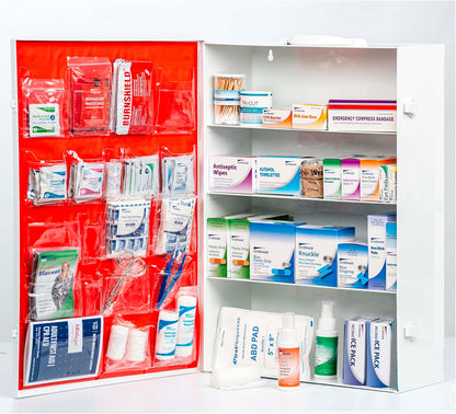4-Shelf Restaurant Metal 1st Aid Cabinet Class A, Large Capacity First Aid Wall Mount Medicine Cabinet, Secure Metal Med Box with Easy Access, Exceeds OSHA/ANSI Z308.1 2015, Over 750 Pieces