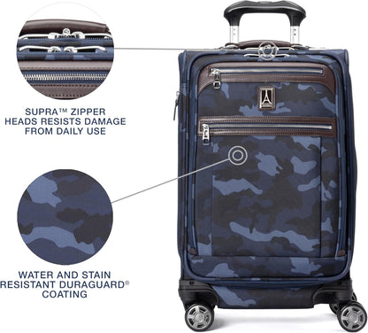 Travelpro Platinum Elite Softside Expandable Carry on Luggage, 8 Wheel Spinner Suitcase, USB Port, Suiter, Men and Women, Navy Camouflage, Carry On 21-Inch