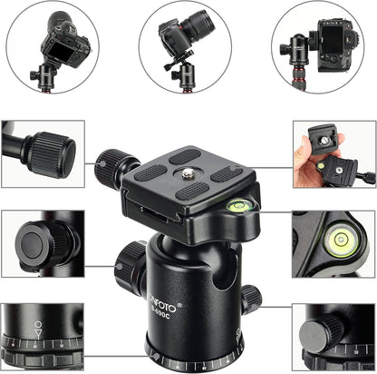 BONFOTO B690C Lightweight Carbon Fiber Portable Tripod Compact Travel Camera Tripod Monopod with 360 Degree Ball Head,1/4" Quick Release Plate and Carry Bag for DSLR Cameras