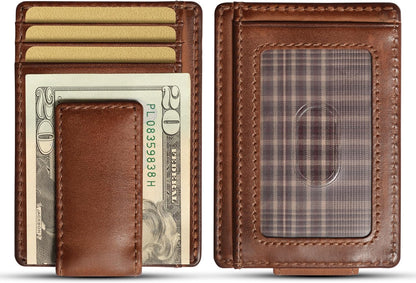 House of Jack Co. Carryall Slim Money Clip Wallet for Men, Strong Magnetic Clip, Front Pocket Wallet Card Holder, Full Grain Cowhide Leather,Tan