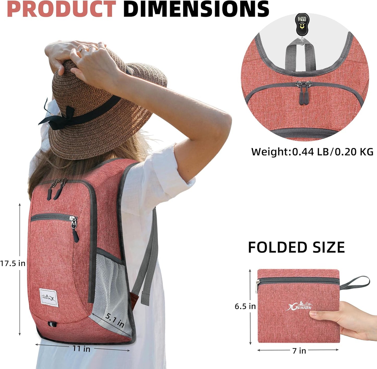 Foldable Travel Daypack - 10L Lightweight Backpack for Women & Men (Red) - Camping & Hiking