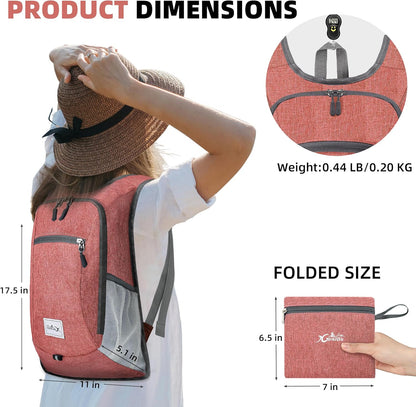 Foldable Travel Daypack - 10L Lightweight Backpack for Women & Men (Red) - Camping & Hiking