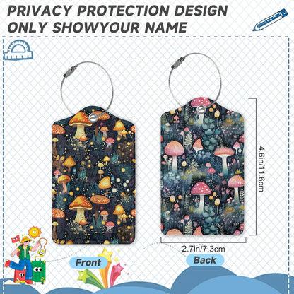 Retro Mushrooms Luggage Tags, 2 Pack Travel Cruise Tags for Suitcases,Cute Identifiers with Privacy Flap, Baggage Tags for Women Men Handbag