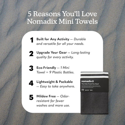 Nomadix Mini Towel - Perfect for The Gym, Biking, Hiking, Golf, & More - Made with Recycled Materials - Super Absorbent - Quick Dry - Sand Resistant - Poolside Black - 40x16 in