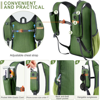 15L Small Hiking Backpack for Men Women Foldable Packable Back Pack Ultralight Hiking Daypack for Travel Camping Outdoor, Olive Green