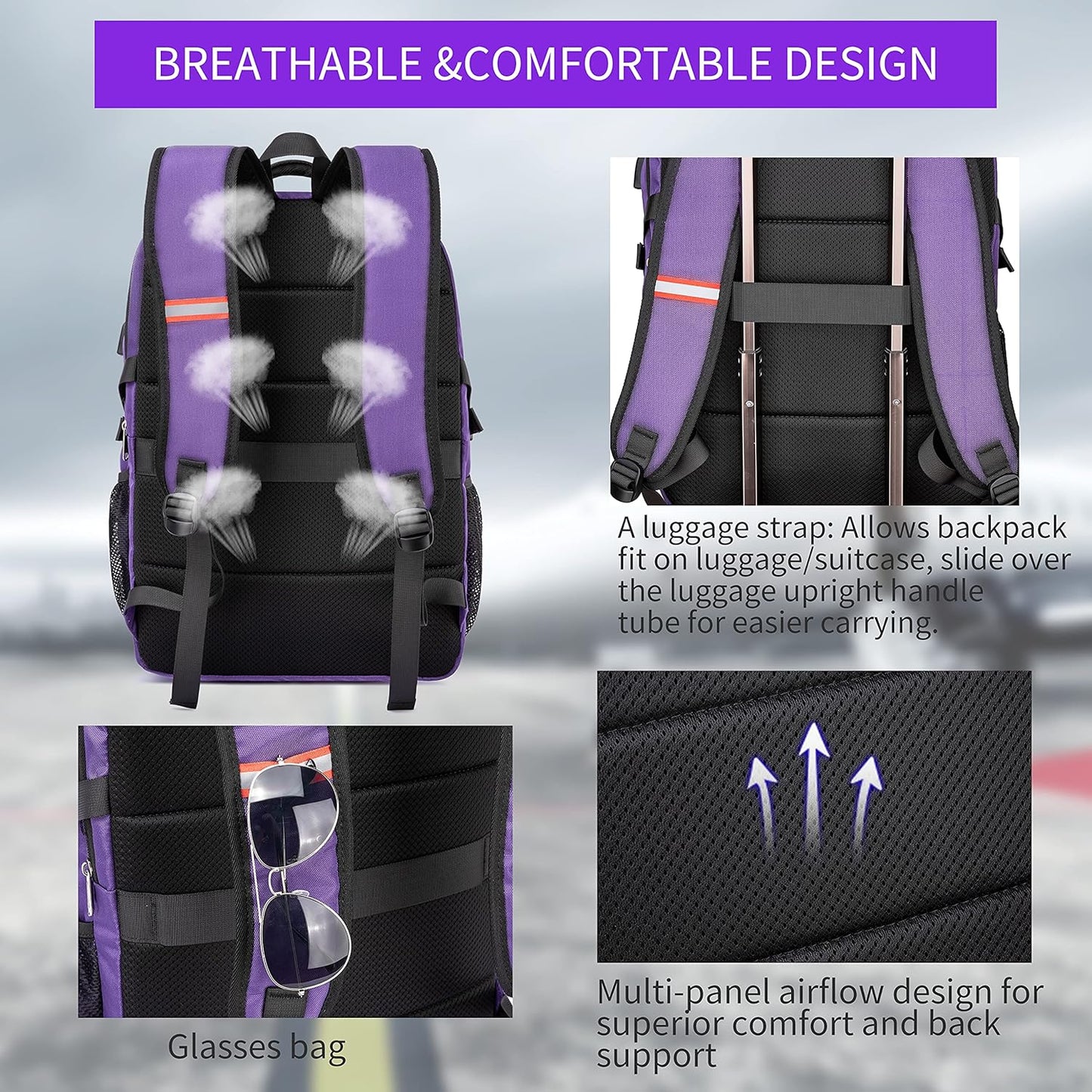 Travel Laptop Backpack,17.3 Inch Large Capacity College School Bookbags,RFID Anti Theft Pocket,Durable Water Resistant Backpacks Computer bagpack for Women Girls Teenagers Casual Daypack,Purple