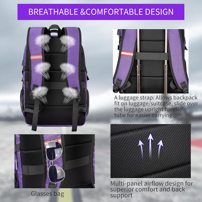 Travel Laptop Backpack,17.3 Inch Large Capacity College School Bookbags,RFID Anti Theft Pocket,Durable Water Resistant Backpacks Computer bagpack for Women Girls Teenagers Casual Daypack,Purple