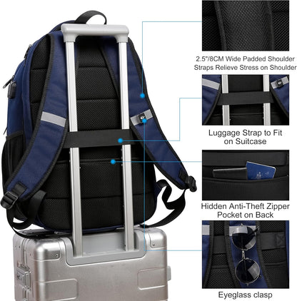 Backpack,Travel Backpack,School Backpack, 17.3 Inch Business Laptop Backpack with USB Charging Port,TSA Water Resistant College Bookbag Gifts for Men Women Boys Teen,Blue