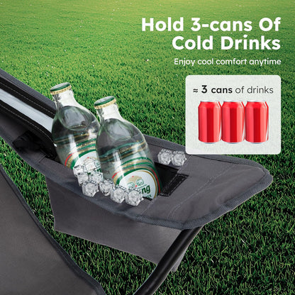 ALPHA CAMP Camping Chair 2 Pack Portable Chair with 3-Can Cooler Folding Chair with Side Pocket and Cup Holder, Collapsible for Camping, Tailgates, Beach, Fishing and Sports,2PC