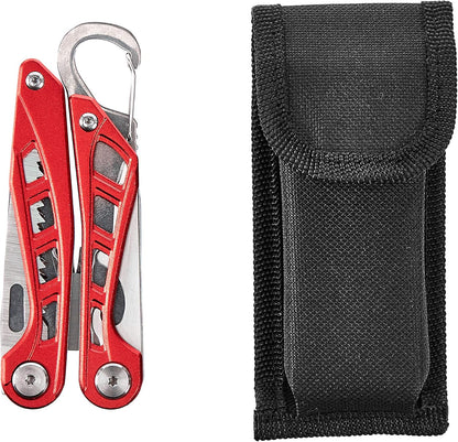 Amazon Basics 8-in-1 Stainless Steel Multitool Safety Lock with Nylon Sheath, Red