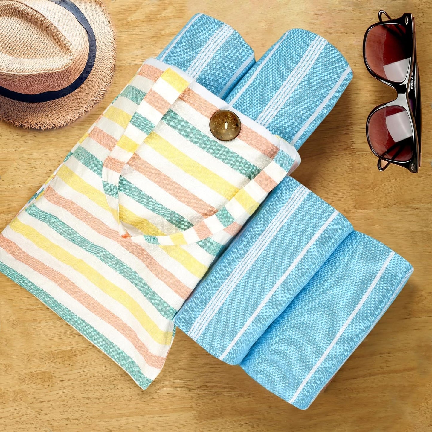 HILLFAIR Cotton Turkish Beach Towels, Quick Dry Lightweight Sand Free Peshtemal Towel for Bath Swim Yoga Pool Travel, Beach Accessories, Oversized Cotton Turkish Towels (39 x 72 inch- 4 Pack Sky)