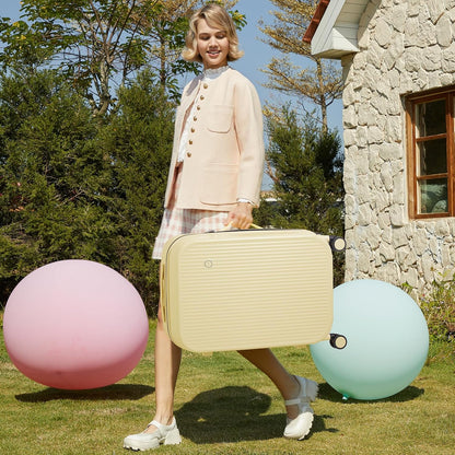 mixi 26 Inch Large Checked Luggage PC Hardshell Suitcases with Wheels for Travel Woman Men, Lark Yellow