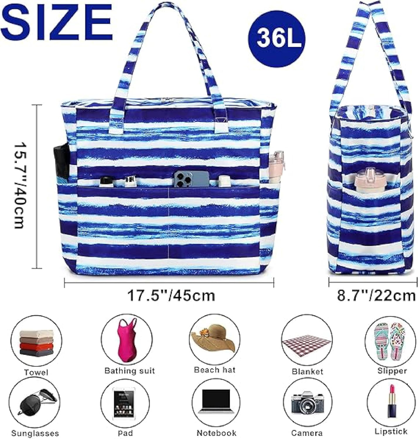 Waterproof Beach Tote Pool Bags for Women Ladies Extra Large Gym Tote Carry On Bag With Wet Compartment for Weekender Travel