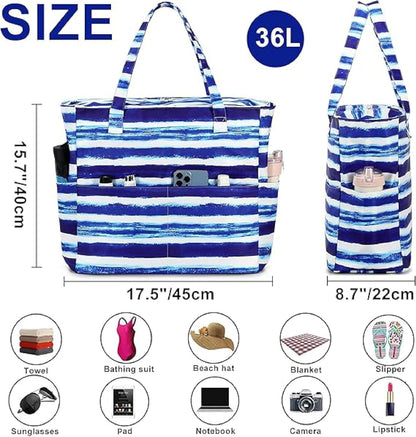Waterproof Beach Tote Pool Bags for Women Ladies Extra Large Gym Tote Carry On Bag With Wet Compartment for Weekender Travel
